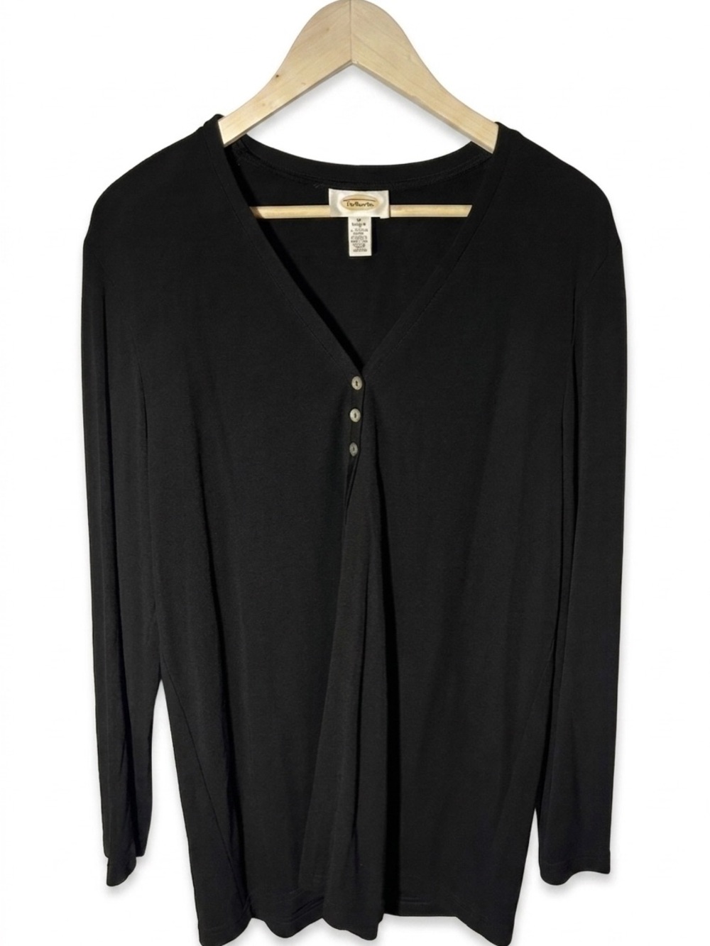 Talbots Three‑Button Swing Cardigan Black Open Front